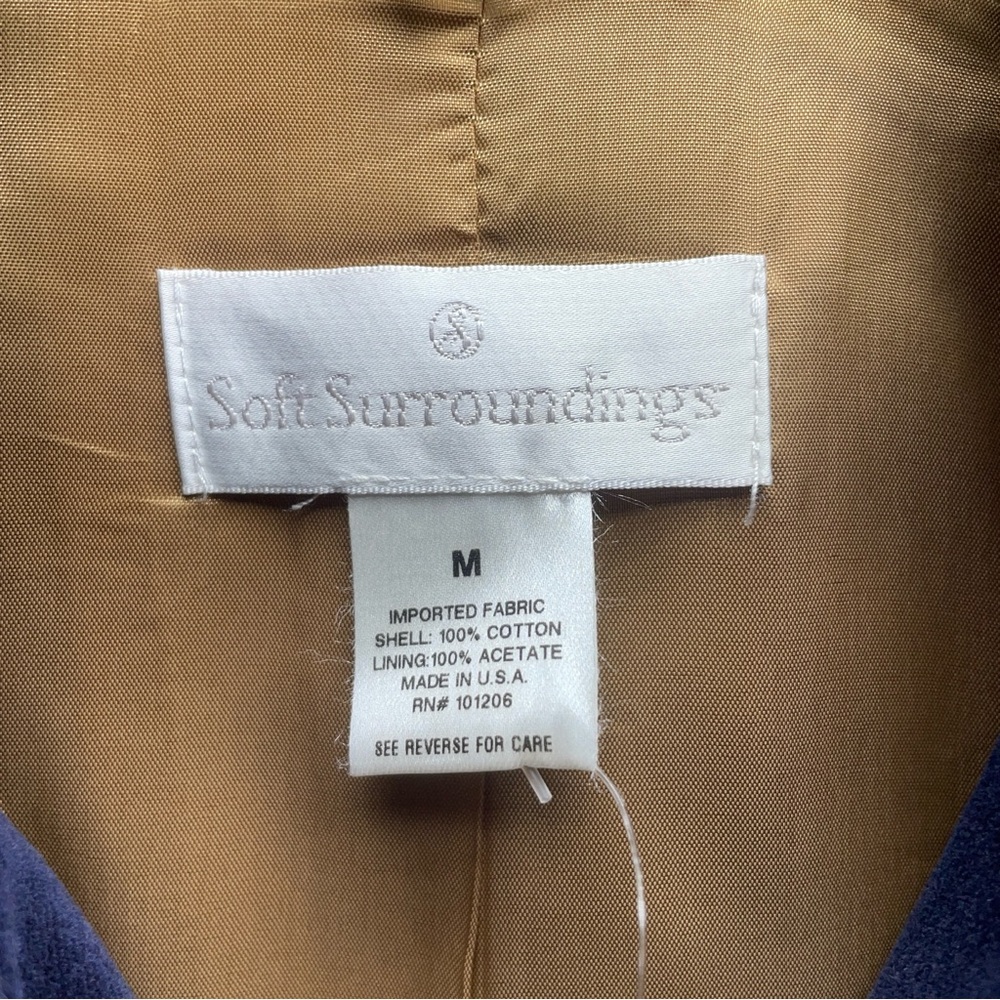NWT Soft Surroundings Dark Blue Cotton Velvet Military Jacket. Gold Accents Sz M - Picture 3 of 5